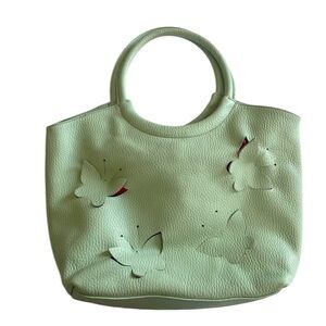 Claudia Firenze Butterfly 🦋 Pebbled Leather Pale Mint Green Tote Bag